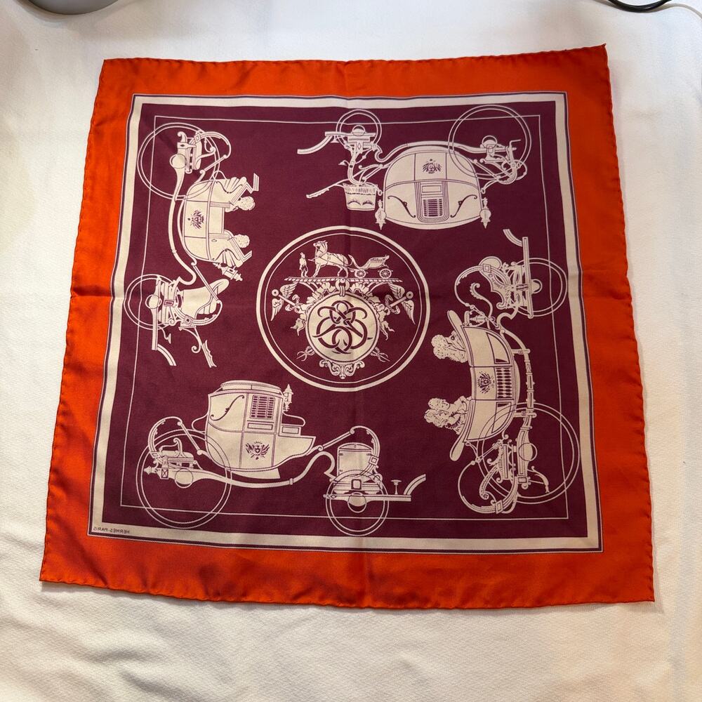 Rare Hermes Paris 'Ex Libris' 100% Silk Vintage Rolled Edge Pocket Square